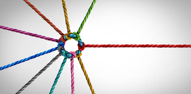 Yarn threads that symbolize networks.
